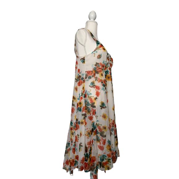cotonel womens floral tropical midi dress cream orange sleeveless - Picture 3 of 12